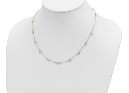 14k Polished Open Hearts with Heart Link Chain Station Necklace