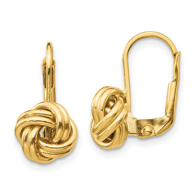 14K Polished Love Knot Leverback Earrings