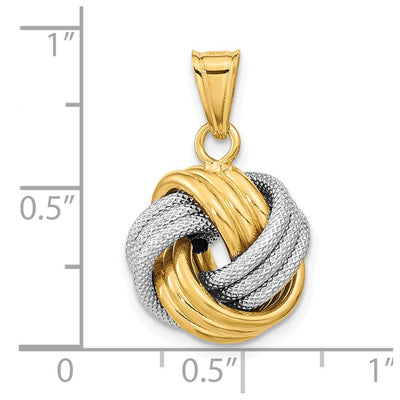 14K Two-Tone Polished Textured Love Knot Pendant