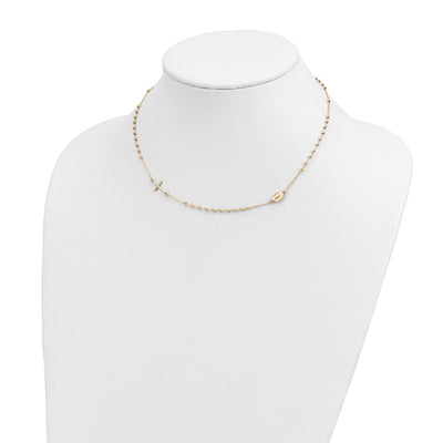 14K Polished Cross and Miraculous Medal Beaded Rosary Design Necklace