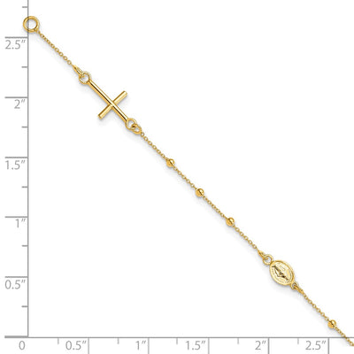 14K Polished Cross and Miraculous Medal Beaded Rosary Bracelet