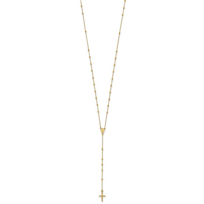 14K Polished Cross and Miraculous Medal Beaded Rosary Necklace