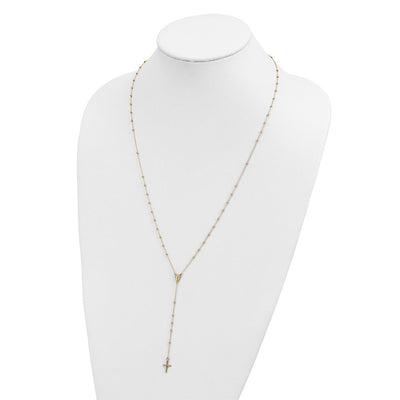 14K Polished Cross and Miraculous Medal Beaded Rosary Necklace