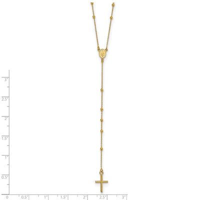 14K Polished Cross and Miraculous Medal Beaded Rosary Necklace