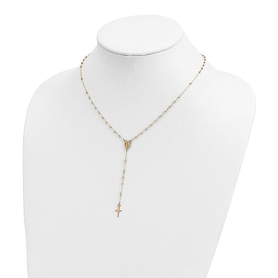 14K Polished Cross and Miraculous Medal with Diamond-cut Beads Rosary Necklace Plus Extender