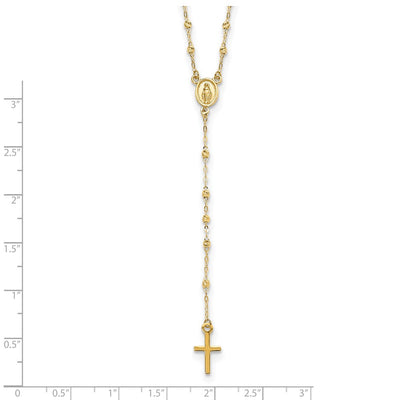 14K Polished Cross and Miraculous Medal with Diamond-cut Beads Rosary Necklace Plus Extender