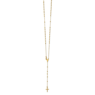 14K Polished Cross and Miraculous Medal Beaded Rosary Necklace