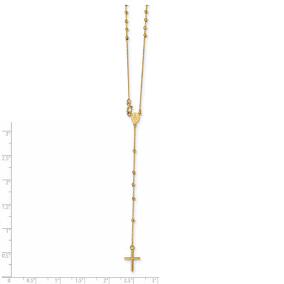 14K Polished Cross and Miraculous Medal Beaded Rosary Necklace