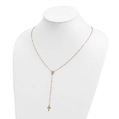 14K Polished Crucifix and Miraculous Medal Beaded Rosary Necklace