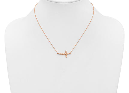 14k Rose Gold Polished Twisted Sideways Cross Necklace