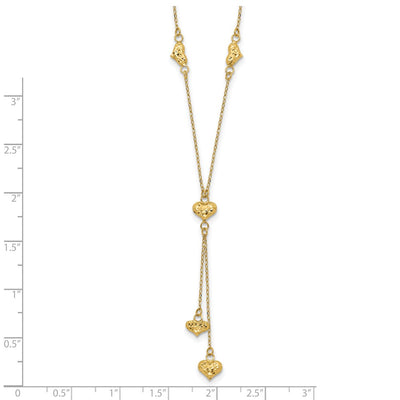 14K Polished Diamond-cut Puffed Hearts Lariat Necklace Plus Extender