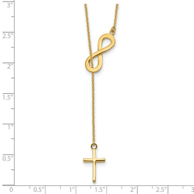 14K Polished Infinity and Cross Lariat Necklace