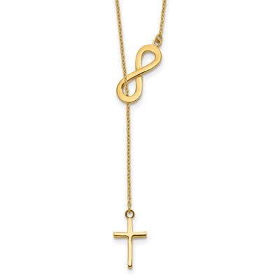 14K Polished Infinity and Cross Lariat Necklace