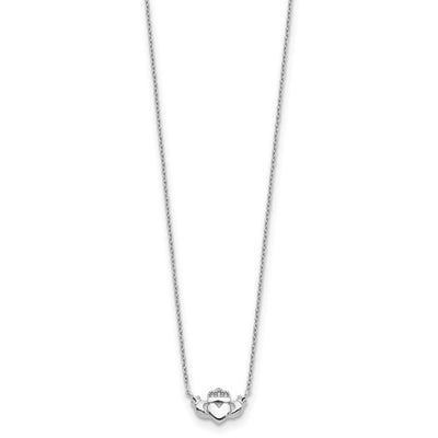 14K White Gold Polished Claddagh Necklace