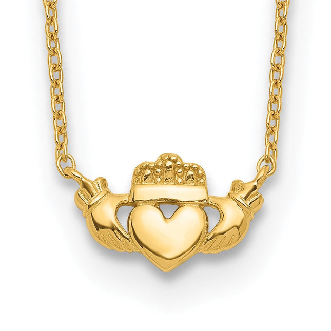 14k Polished Claddagh Necklace, 17 x 12.9mm