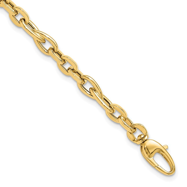 14K Polished Fancy Cable Link 7. Bracelet, 7.5 x 5.2mm