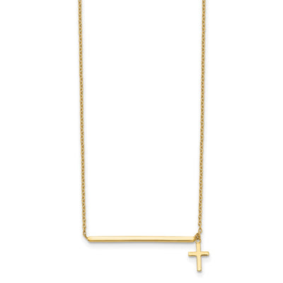 14K Polished Bar with Dangle Cross Choker Necklace Plus Extender