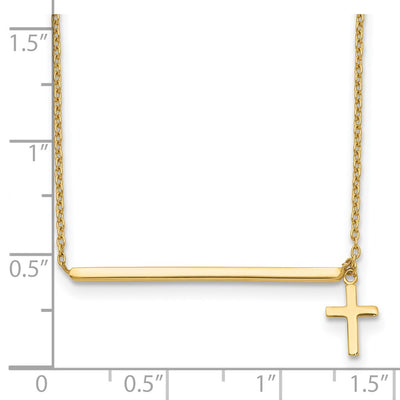 14K Polished Bar with Dangle Cross Choker Necklace Plus Extender