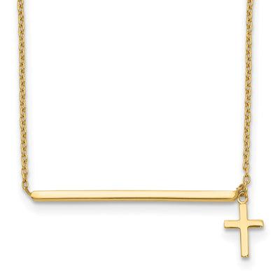 14K Polished Bar with Dangle Cross Choker Necklace Plus Extender