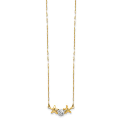 14K with White Rhodium Brushed and Polished Sand Dollar and Starfish Necklace
