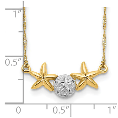 14K with White Rhodium Brushed and Polished Sand Dollar and Starfish Necklace