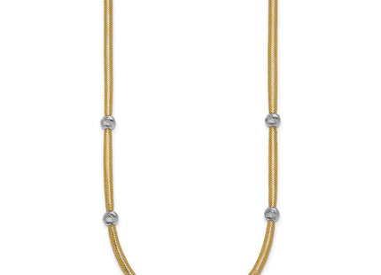 14k Polished with Rhodium 5-Station Diamond-cut Beads Flexible Mesh Bracelet