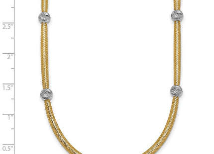 14k Polished with Rhodium 5-Station Diamond-cut Beads Flexible Mesh Bracelet