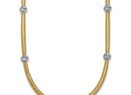 14k Polished with Rhodium 5-Station Diamond-cut Beads Flexible Mesh Bracelet
