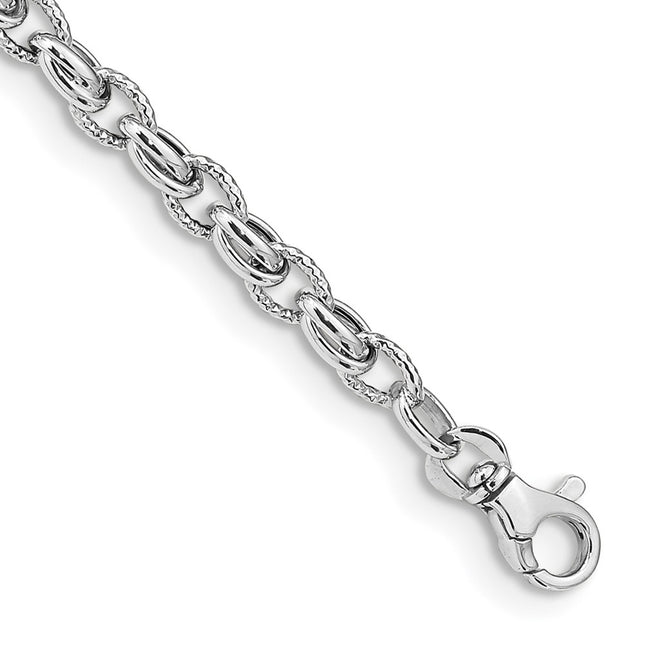 14K White Gold Polished Fancy Link 7. Bracelet, 7.5 x 6mm