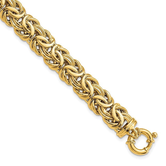 14k Fancy Flat Byzantine 7. Bracelet, 7.5 x 11mm