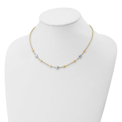 14K Two-Tone Polished Puffed and Flat Stars Necklace Plus Extender