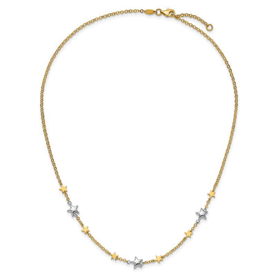 14K Two-Tone Polished Puffed and Flat Stars Necklace Plus Extender
