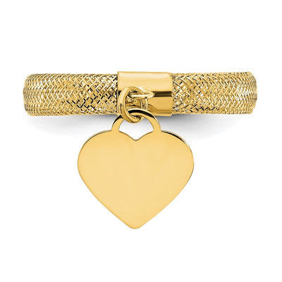 14K Woven Mesh with Polished Heart Charm Stretch Ring