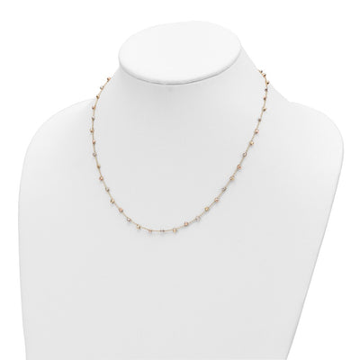 14K Tri-color Polished Diamond-cut Fancy Beaded Necklace