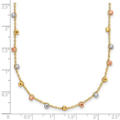 14K Tri-color Polished Diamond-cut Fancy Beaded Necklace