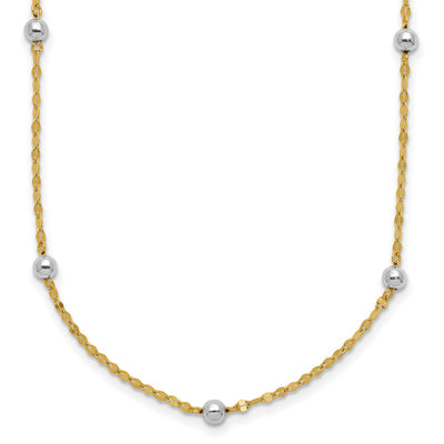 14K Two-tone Polished Bead Fancy Station Necklace