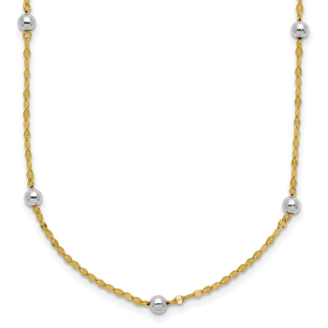 14K Two-tone Polished Bead Fancy Station Bracelet