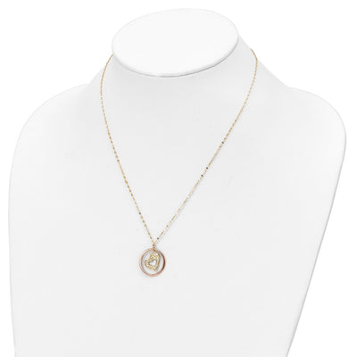 14K Two-tone Fancy Diamond-cut Heart in Open Circle Pendant Necklace