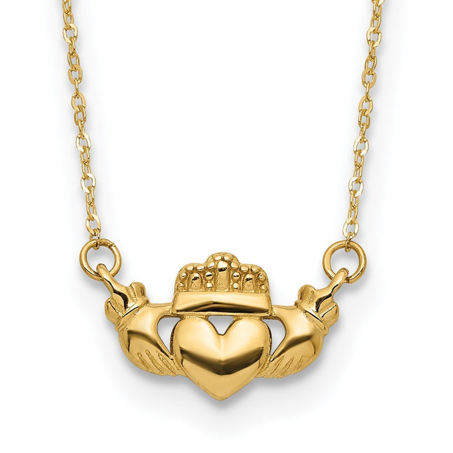 14k Polished Claddagh Necklace, 17 x 7.6mm