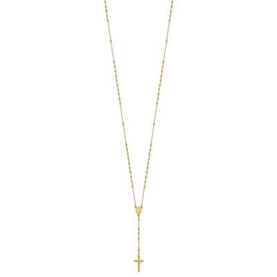 14K Polished Crucifix and Miraculous Medal with Faceted Beads Rosary Necklace