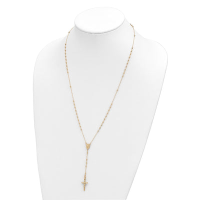 14K Polished Crucifix and Miraculous Medal with Faceted Beads Rosary Necklace