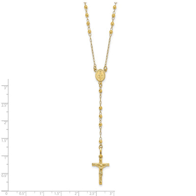 14K Polished Crucifix and Miraculous Medal with Faceted Beads Rosary Necklace