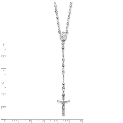 14K White Gold Polished Crucifix and Miraculous Medal with Faceted Beads Rosary Necklace