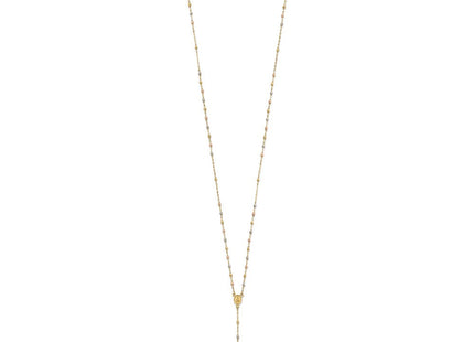 14k Tri-color Cross and Miraculous Medal with Laser-cut Beads Rosary Necklace Plus Extender (Style SF2959-17)