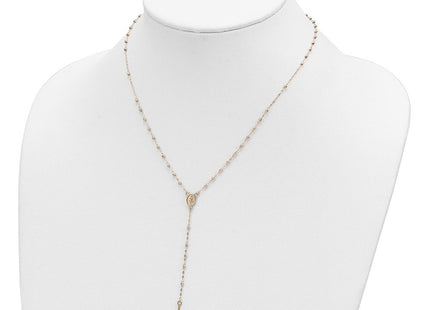 14k Tri-color Cross and Miraculous Medal with Laser-cut Beads Rosary Necklace Plus Extender (Style SF2959-17)