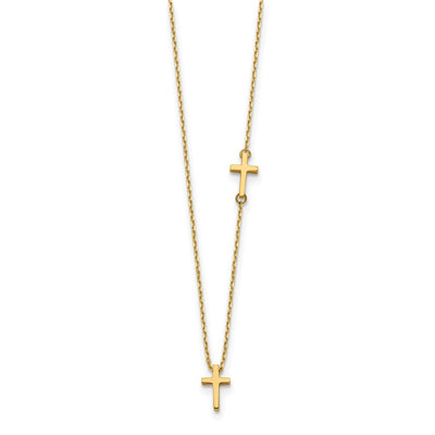 14K Polished Sideways Cross and Cross Pendant Necklace