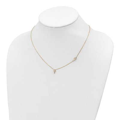 14K Polished Sideways Cross and Cross Pendant Necklace
