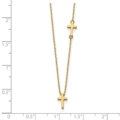 14K Polished Sideways Cross and Cross Pendant Necklace