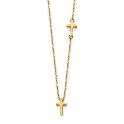 14K Polished Sideways Cross and Cross Pendant Necklace