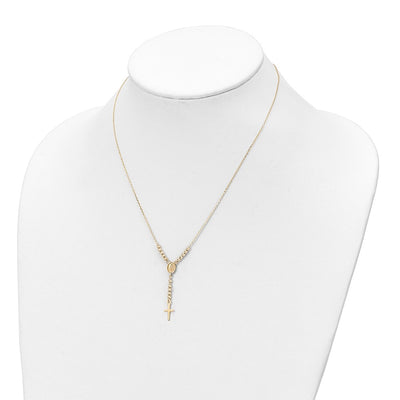 14K Polished Miraculous Medal and Cross with Diamond-cut Beads Y-Necklace